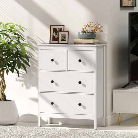 Rootz 4 Drawer Chest - Dresser - Storage Cabinet - Modern & Scratch-Resistant - 35t x 97h cm - White Chipboard