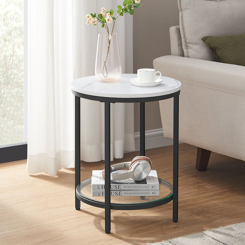 Rootz Marble Look Side Table - End Table - Accent Table - Steel Frame - Chipboard - Tempered Glass - 45cm x 55cm - Lightweight - Sturdy - Easy Assembly