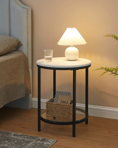 Rootz Marble Look Side Table - End Table - Accent Table - Steel Frame - Chipboard - Tempered Glass - 45cm x 55cm - Lightweight - Sturdy - Easy Assembly