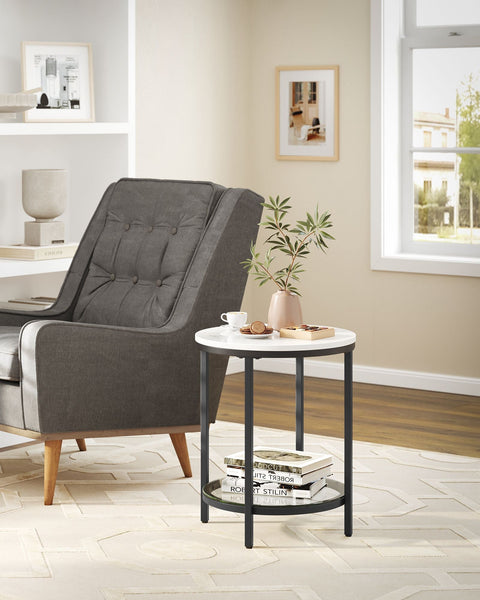 Rootz Marble Look Side Table - End Table - Accent Table - Steel Frame - Chipboard - Tempered Glass - 45cm x 55cm - Lightweight - Sturdy - Easy Assembly