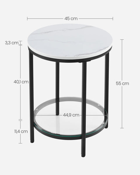 Rootz Marble Look Side Table - End Table - Accent Table - Steel Frame - Chipboard - Tempered Glass - 45cm x 55cm - Lightweight - Sturdy - Easy Assembly