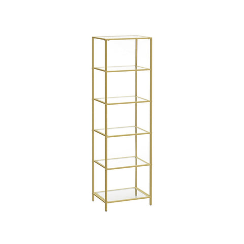 Rootz 6 Plank Goud Glazen Plank - Displaystandaard - Rekkast - Stalen frame - Gehard glas - 30 cm x 40 cm x 177,3 cm - Ruime opbergruimte - Stevige constructie - Eenvoudige montage