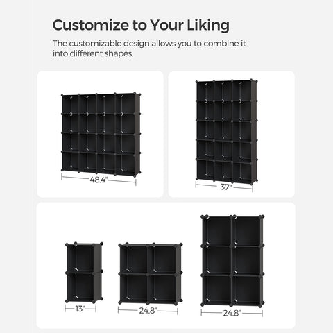 Rootz Plug-in Shelving System 16 Cubes Black - DIY Storage - Modular Organizer - Simple Assembly - 125cm x 31cm x 125cm
