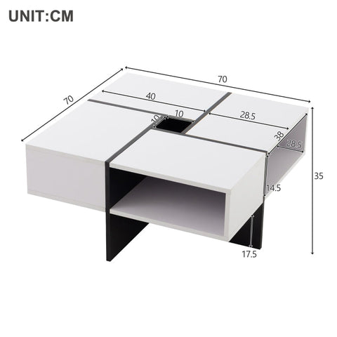 Rootz Modern Square Coffee Table - Chic Center Table - Stylish Living Room Table - Durable Chipboard - 70cm x 70cm x 35cm