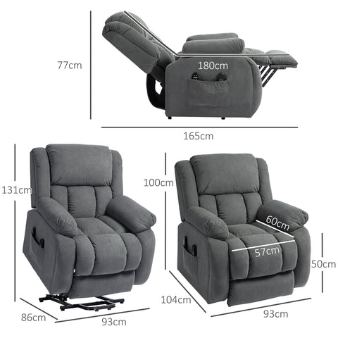 Rootz Grey TV Armchair - Massage Recliner - Heated Chair - Ultimate Comfort with Remote Control - Dimensions: 93cm x 104cm x 100cm