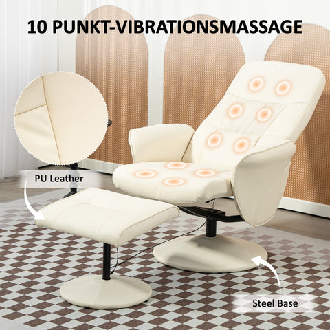 Rootz Massage Chair with Footstool - Ergonomic Recliner - Relaxation Seat - 10 Vibration Points - 76cm x 81cm x 105cm