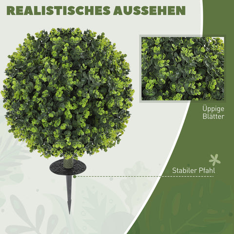 Rootz 2-Set Artificial Plants - Faux Boxwood Balls - Fake Eucalyptus - UV Resistant - Indoor Outdoor - Ø40cm x 56cm