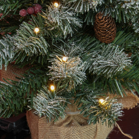 Rootz Artificial White Christmas Tree - Snow Covered Tree - Pre-lit Tree - Flame-retardant Plastic - 60cm x 35cm - 50 LED Lights