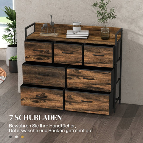 Rootz Fabric Drawer Chest - Sideboard - Organizing Furniture - Melamine Coated Top - Stable Steel Frame - 98cm x 29cm x 85cm