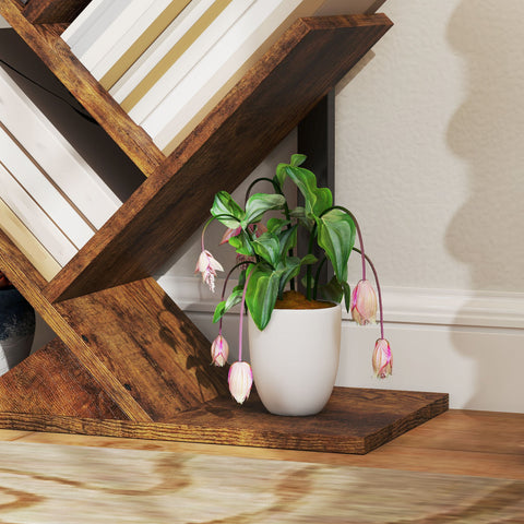 Rootz Bookshelf Standregal - Narrow Office Shelf - Brown Bookcase - Space-Saving Design - 50cm x 24cm x 109cm