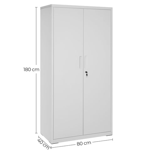 Rootz Metal Cabinet - Office Storage - Filing Cabinet - Gray Powder-Coated Steel - Adjustable Shelves - Double Doors - Stable Structure - 80cm x 40cm x 180cm