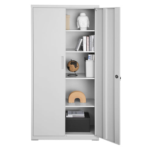 Rootz Metal Cabinet - Office Storage - Filing Cabinet - Gray Powder-Coated Steel - Adjustable Shelves - Double Doors - Stable Structure - 80cm x 40cm x 180cm