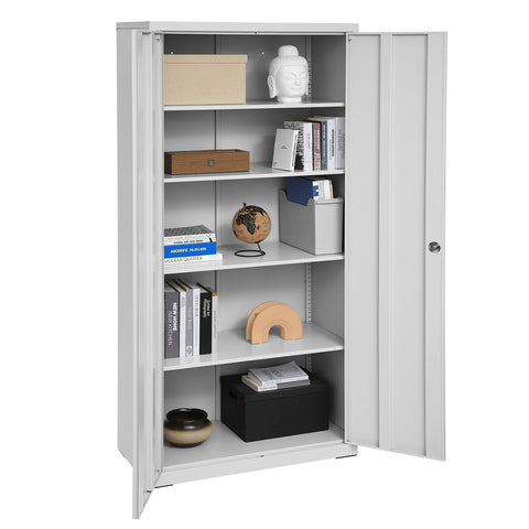 Rootz Metal Cabinet - Office Storage - Filing Cabinet - Gray Powder-Coated Steel - Adjustable Shelves - Double Doors - Stable Structure - 80cm x 40cm x 180cm