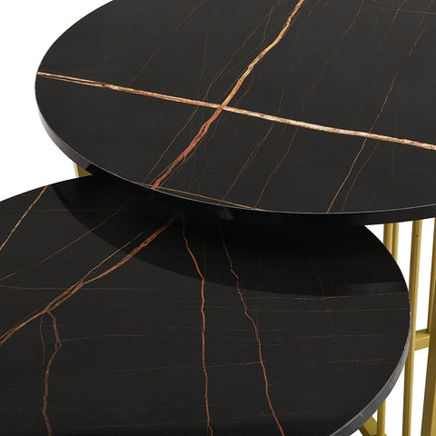 Rootz Marble Look Nesting Coffee Table Set - Elegant Table - Luxurious Coffee Table - Easy Clean - 70L x 70W x 50H cm & 50L x 50W x 45H cm