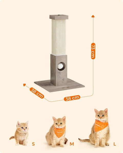 Rootz Scratching Post Cat Tree - Cat Scratcher - Cat Climbing Tower - Chipboard Construction - Sisal Rope - 38cm x 38cm x 73cm