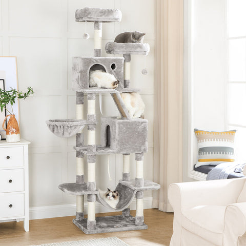 Rootz Cat Scratching Post - Climbing Tree - Interactive Cat Tower - Height 206cm - 2 Cozy Caves - Sisal Poles - 60cm x 50cm x 206cm