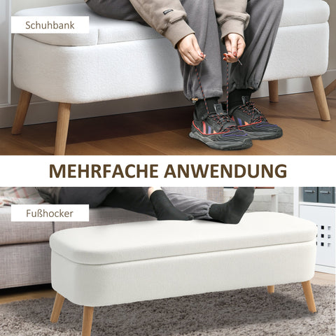 Rootz Storage Stool - Seat Stool - Foot Stool - 65 L Storage - Fleece Fabric - 120cm x 42cm x 45cm - White