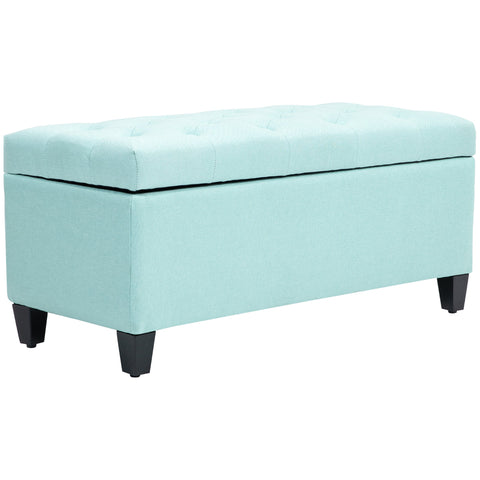 Rootz Upholstered Storage Bench - Linen-Like Polyester - Entryway Bench - Ample Storage - 100 x 40 x 44 cm - Green