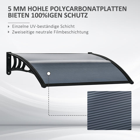 Rootz Canopy - Front-Door Roof - Roofing for Windows - Optimal Protection - 100l x 75b x 23h cm - Black