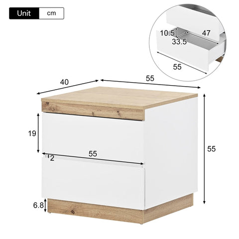 Rootz Stylish Bedside Table - Nightstand - Bedside Cabinet - Ample Storage - 55cm x 40cm x 55cm