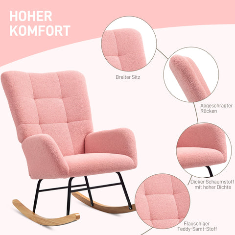 Rootz Rocking Chair - Cozy Armchair - Velvet Wingless Chair - Thick Padding - 70cm x 94cm x 100cm