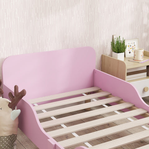 Rootz Pink Children's Bed Frame - Single Bed - Toddler Bed Frame - Protective Grille - MDF & Pine Wood - 143.5cm x 74.2cm x 50cm