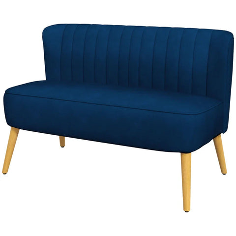 Rootz Sofa - Retro Design - 2 Seater Sofa - Wooden Legs - Velvety Polyester - Blue - 117cm x 56.5cm x 77cm
