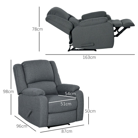 Rootz Recliner Chair - Adjustable Lounge Chair - Comfy Armchair - Thick Padding - Steel Frame - Dark Gray - 87cm x 96cm x 98cm