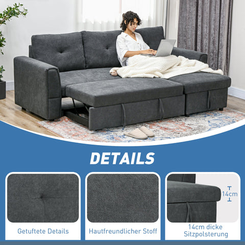 Rootz 3-Seater Sofa Bed - Sofa Bed - Upholstered Sofa - Converts to Sleeper - 232cm x 141cm x 85cm -Grey