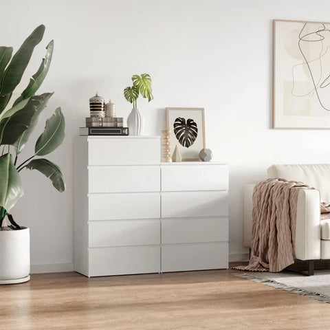 Rootz Dresser - Chest Of Drawers - Sideboard - Drawer Chest - High Gloss - 4 Drawers - White - 55 Cm X 33 Cm X 80 Cm