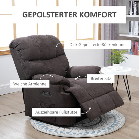 Rootz Brown Relaxation Armchair - Reclining Stand-Up Chair - Adjustable Lift Chairs - USB Connection - 98cm x 82cm x 106cm