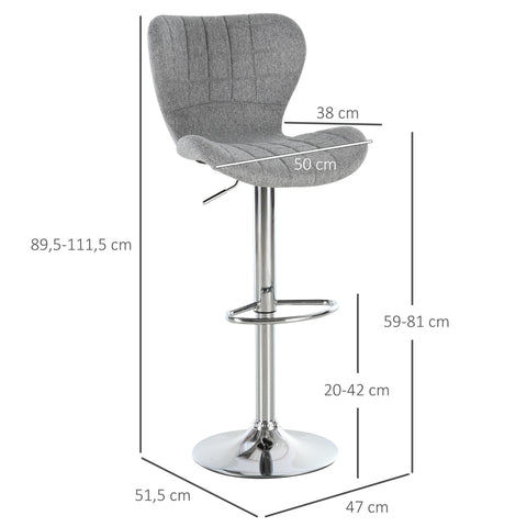 Rootz Set of 2 Bar Stools - Adjustable Height Stools - 360° Rotatable Chairs - Ergonomic Support - 47cm x 51.5cm x 89.5-111.5cm
