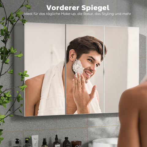 Rootz Bathroom Mirror Cabinet - Bathroom Storage - Wall Mounted Cabinet - Space Saving - 90cm x 15.5cm x 60cm - White Chipboard