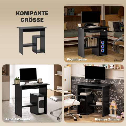 Rootz Computer Desk - Office Table - Workstation - Compact Design - 80 x 45 x 75 cm - Black