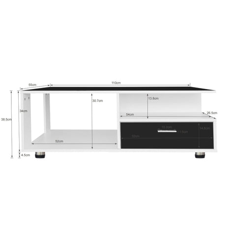 Rootz LED Coffee Table - Modern Center Table - Illuminated Living Room Table - App-Controlled Lighting - 110L x 38.5W x 55H cm