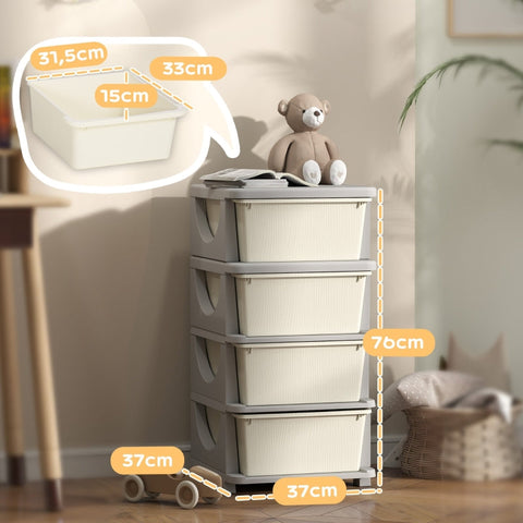 Rootz Kids Storage Boxes - Child-Friendly Drawers - Creamy White - Toy Organizer - 37cm x 37cm x 76cm