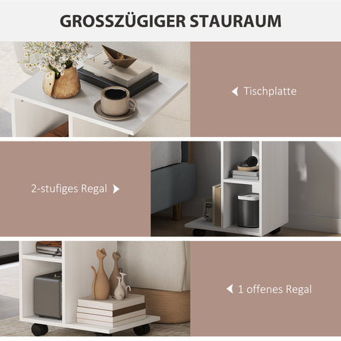 Rootz C Shape Side Table - Coffee Table - Corner Desk - Mobile Flexibility - E1 Chipboard - 45 x 35 x 58cm - White