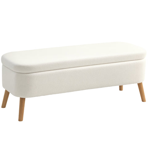 Rootz Storage Stool - Seat Stool - Foot Stool - 65 L Storage - Fleece Fabric - 120cm x 42cm x 45cm - White
