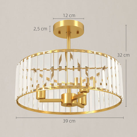 Rootz Ceiling Lamp - Chandelier Style - Crystal Pendant Light - 3 Bulbs - Metal Goldtone Finish - Ø39 x 32cm - Adds Glamour and Elegance