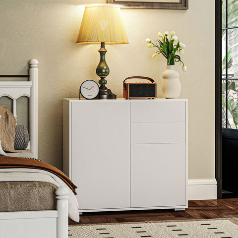 Rootz Storage Cabinet - Sideboard - Side Cabinet - Tipping Protection - 79cm x 36cm x 75cm - White