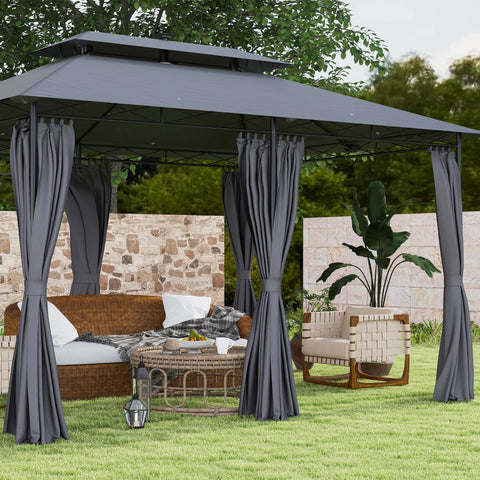 Rootz Garden Pavilion - Garden Tent - Terrace Tent - Solar LED Lights - 400cm x 300cm x 275cm