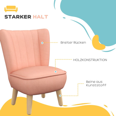 Rootz Kids Armchair - Pink Velvet - Wood Frame - Easy Clean - Portable - 44cm x 45cm x 56.5cm - Ideal for Ages 3-7 - Assembly Required