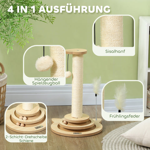 Rootz Cat Scratching Post - Sisal Scratch Tower - Play Ball Track - Entertaining 4-in-1 Design - 32cm x 32cm x 49cm