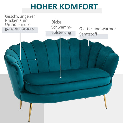 Rootz 2-Seater Sofa - Couch - Upholstered Sofa - Velvet Look - Up to 150 kg - 130 x 77 x 77 cm - Green