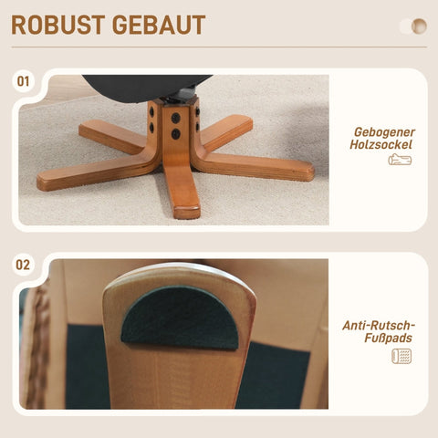 Rootz Relaxation Chair with Stool - TV Armchair - Recliner - Faux Leather - Natural Wood Frame - 71cm x 84cm x 102cm