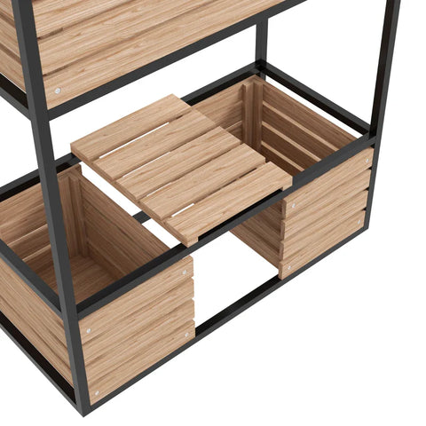 Rootz Raised Bed - 2 Tier Raised Bed - 3 Planter - Storage Shelf - Natural Wood - Metal Frame - Fir Wood - Light Brown - 83W x 39D x 100H cm