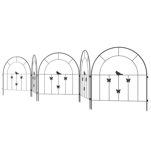 Rootz Garden Fence - Decorative Lattice - Steel Fence Set - Protects Flowers - 300cm x 70cm - Stylish Butterfly & Bird Design - Black