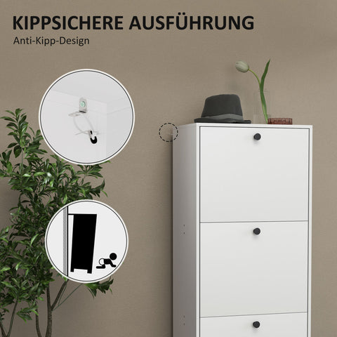 Rootz Shoe Cabinet - Shoe Shelf - Footwear Organizer - Space-Saving - White Chipboard - 47cm x 28cm x 115cm