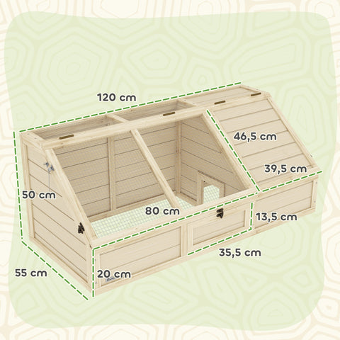 Rootz Turtle Box Outdoor Turtle Enclosure – Tortoise Habitat, Shelter – Easy Open Lid, Bottomless Access – Secure & Spacious – 120x55x20/50cm