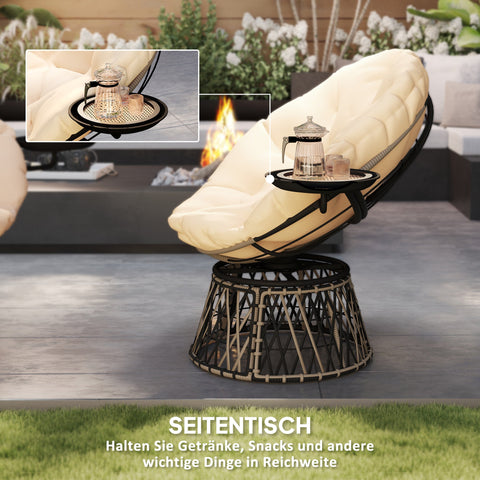 Rootz Papasan Rattan Chair - Rotatable Armchair - 360° Swivel Seat - First-Class Comfort - 118cm x 76cm x 88cm